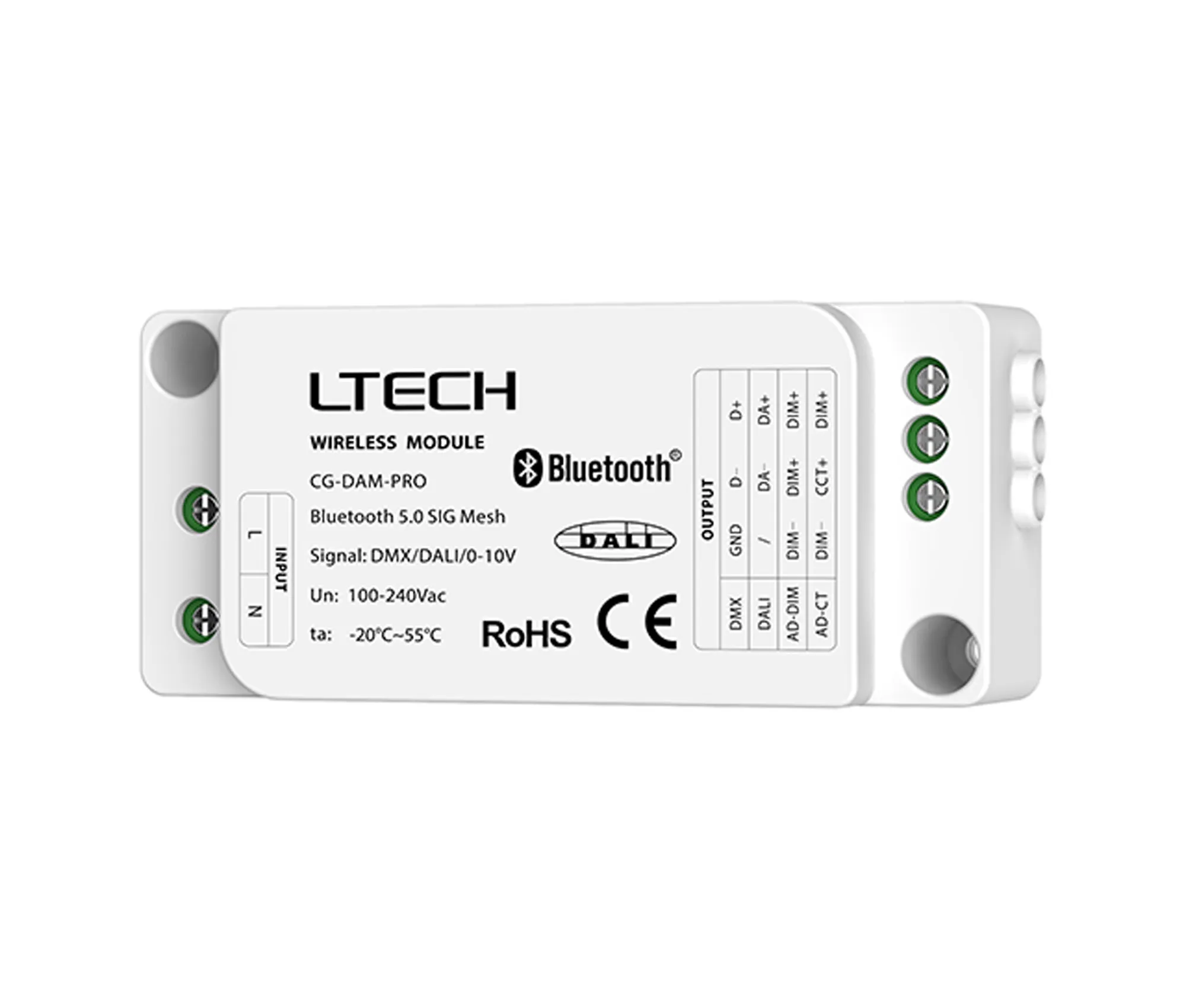 CG-DAM-PRO  Combine DMX, DALI, 0-10V output into one output port,DALI bus power supply, Compatible with DIM, CT, RGB, RGBW, RGBCW lights and control their outputs ( 0-10V outputs are availableonly in DIM and CT lights ).